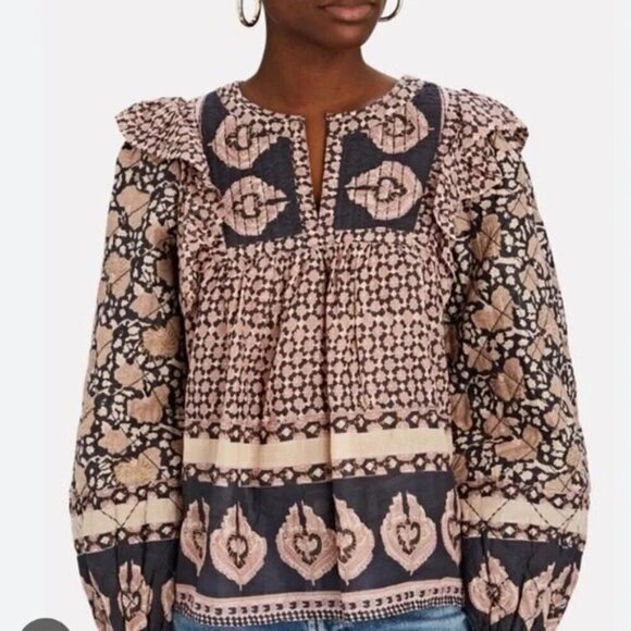 💕SEA NEW YORK💕 Margo Quilted Top ~ 100% Cotton Purple Border Print Large NWOT - Picture 10 of 11